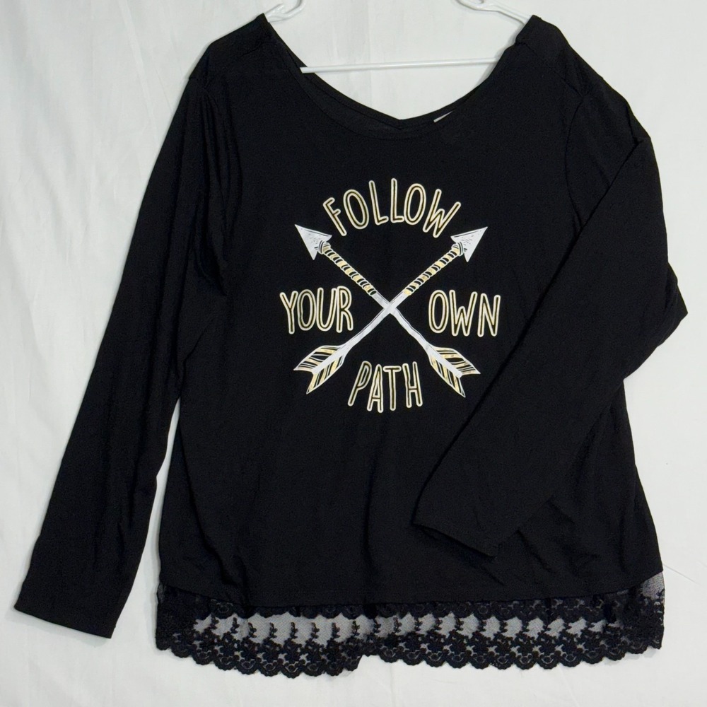 Jerry Leigh Black Long Sleeve Lace Trim Tunic Juniors XXXL Follow Your Own Path